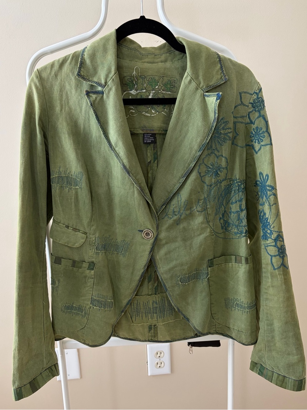 Desigual Olive Green Embroidered Women's Blazer
